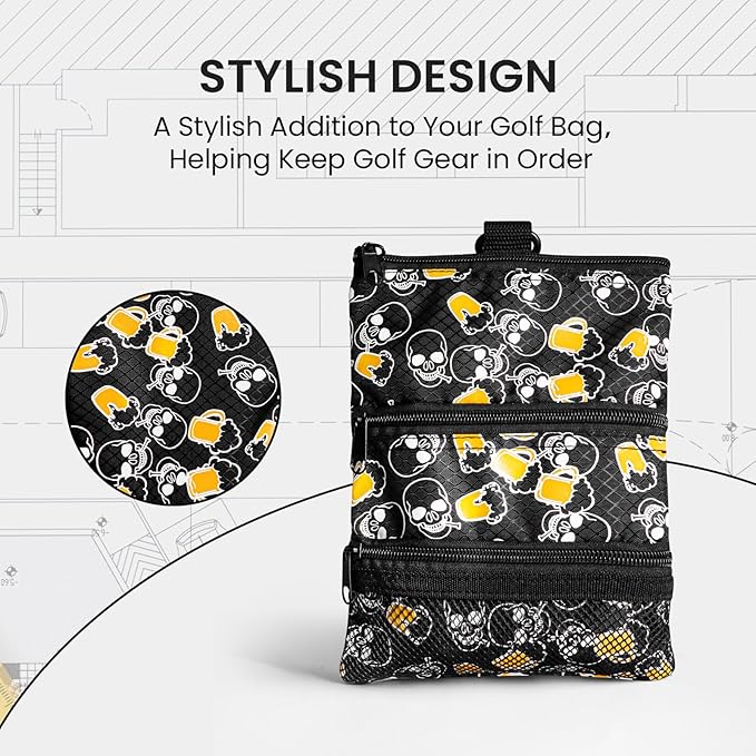 FINGER TEN Golf Pouch Bag for Valuables Tee Color with 4 Golf Pencil Pack, Zippered Pocket Gear Clip Hook to Bag