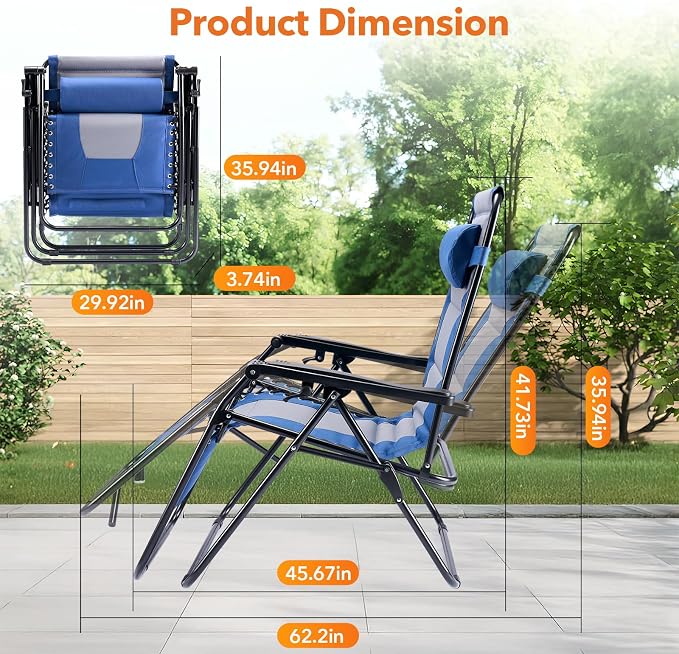 Sweetcrispy Zero Gravity Chairs, Foldable Patio Reclining Chairs - Image 8