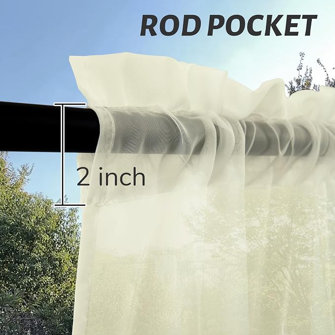 Outdoor Sheer Curtains for Patio Waterproof, 4 Panels Rod Pocket Indoor/Outdoor - Image 3