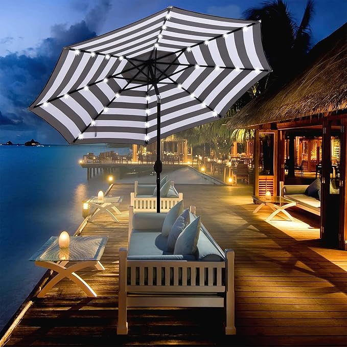 9 ft Solar Umbrella 32 LED Lighted Patio Umbrella Table Market Umbrella - Image 6