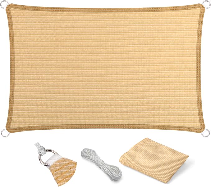 Eden's Decor Straight Flat-Edged 8' x 13' Beige Sun Shade Sail Rectangular by EdensDecorInc