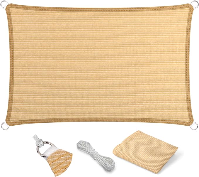 Eden's Decor Straight Flat-Edged Sun Shade Sail Rectangular 9' x 22' Beige by EdensDecorInc