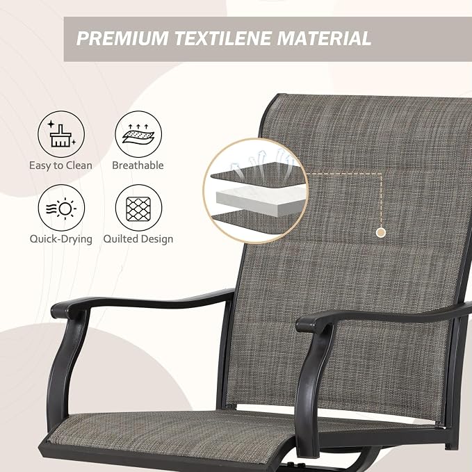 Outdoor Swivel Dining Chairs Set of 2, 360° Rotation & 20° Rocking, Ergonomic - Image 5