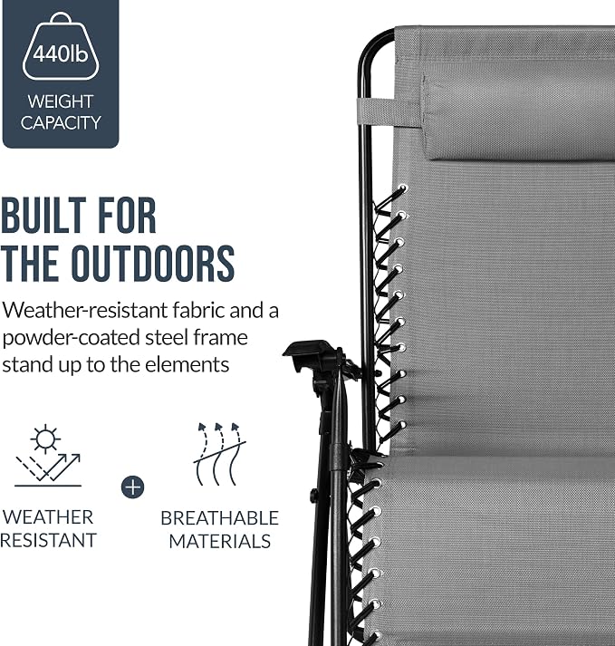 Best Choice Products Set of 2 Extra Wide Adjustable Steel Mesh Zero Gravity - Image 6