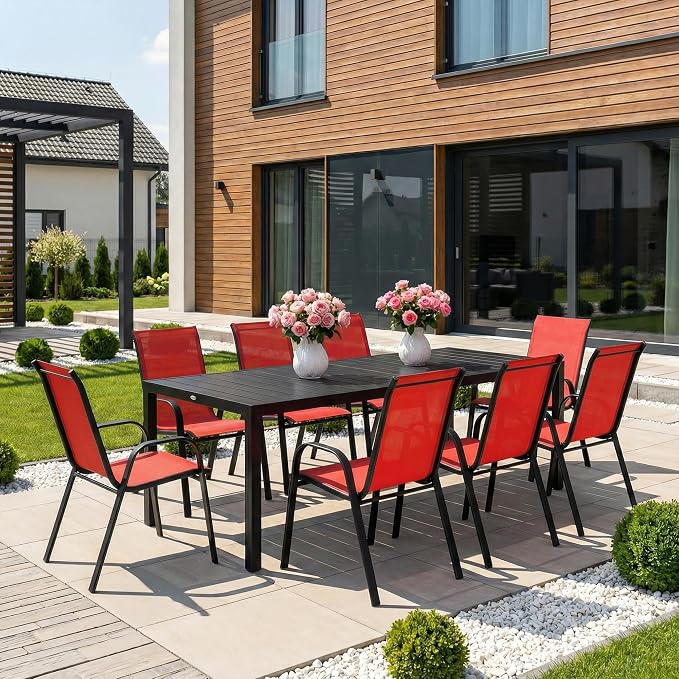 Stackable Patio Chairs Set of 1/2/4, Heavy Duty Metal Frame & Teslin Fabric - Image 8
