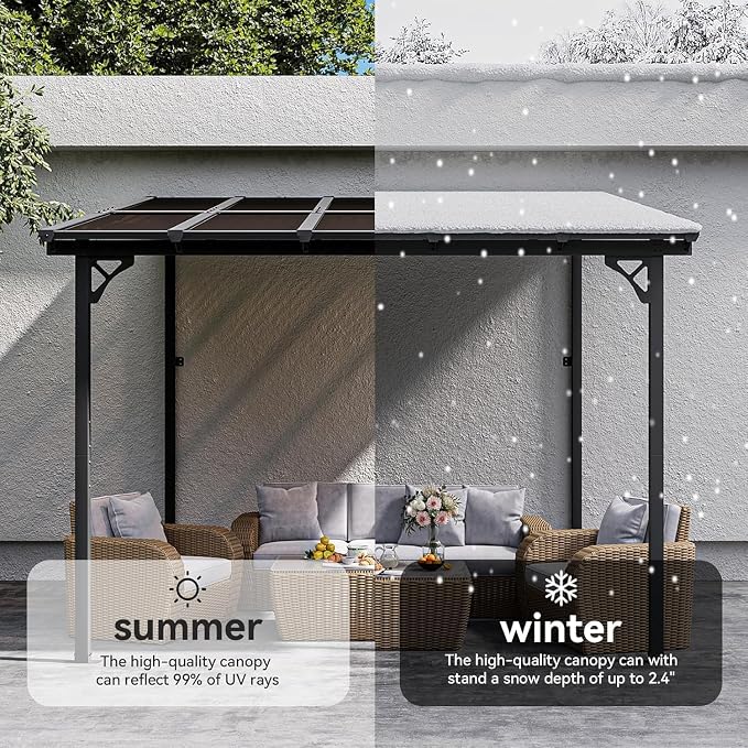 Aoxun 8’x10’ Gazebo with Light, Gazebo Pergola with Sloped Roof, Wall Mounted - Image 4