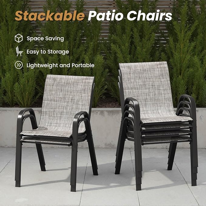 Patio Chairs Set of 6, Stackable Outdoor Chairs - Image 5