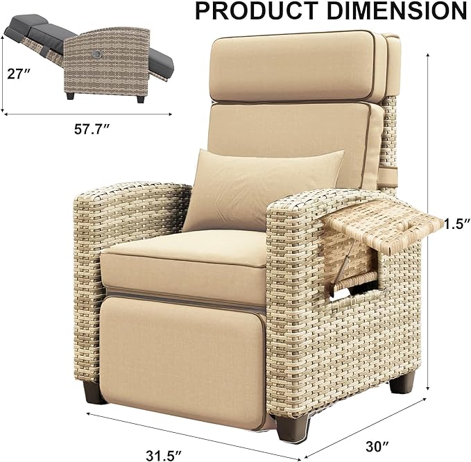 GarveeLife Outdoor Recliner Chair, PE Wicker Lounge Chair - Image 2