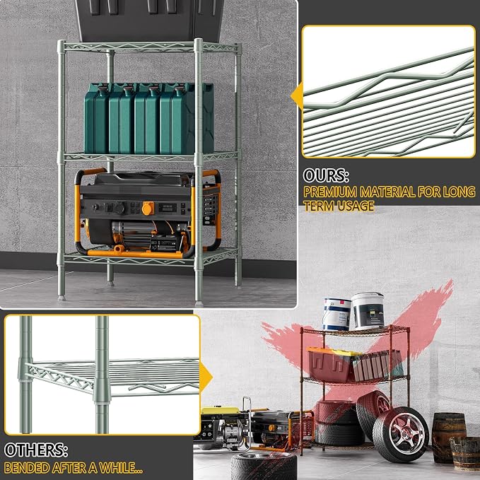 M MZG 750 lbs 3-Shelf Storage Shelves Wire Shelving Unit Standing Metal Rack - Image 8
