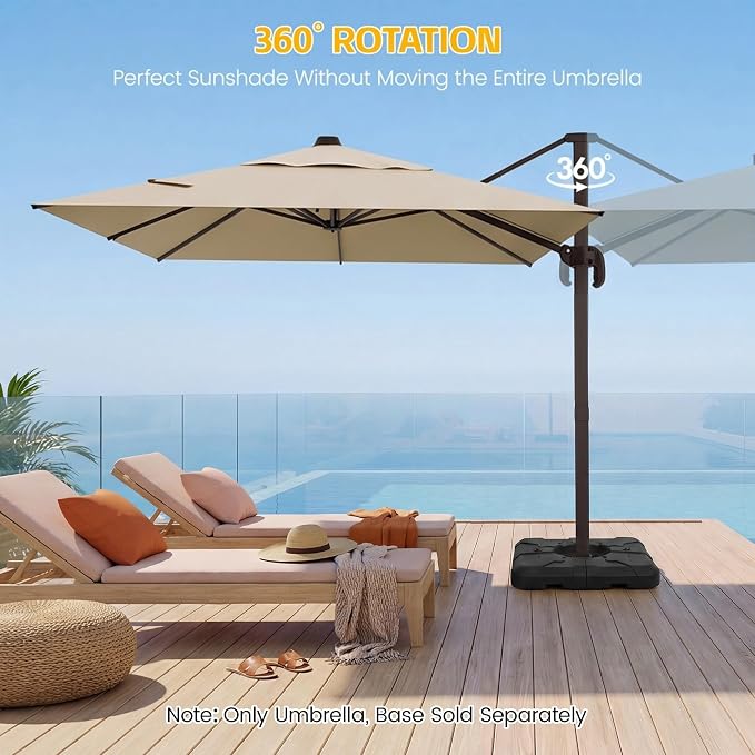 10x10 FT Patio Cantilever Umbrella, Rectangular Heavy Duty Offset Umbrella - Image 4