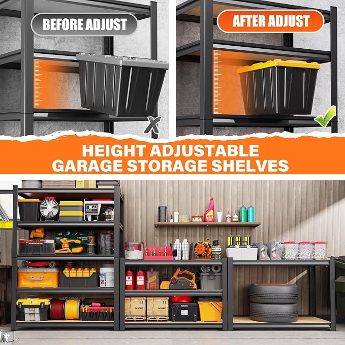 3Pack Garage Shelving, 2500lbs Storage Shelves, Adjustable Heavy Duty Shelving - Image 4