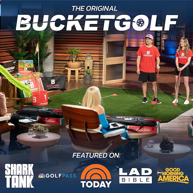 bucketgolf 9 Hole Bundle - Outdoor Golf Game for All Ages. Adults, Kids, Family. Play Anywhere - Yards, Beach, Park, Backyard. Includes 2 Clubs (1 RH + 1 LH)