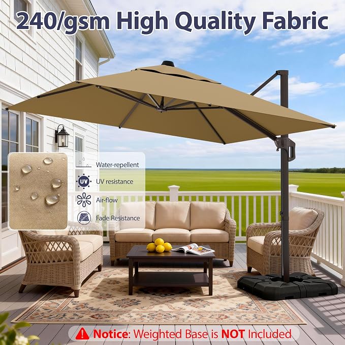 10' X 10' Patio Umbrella Cantilever Outdoor Rectangle Umbrella, Heavy Duty - Image 5