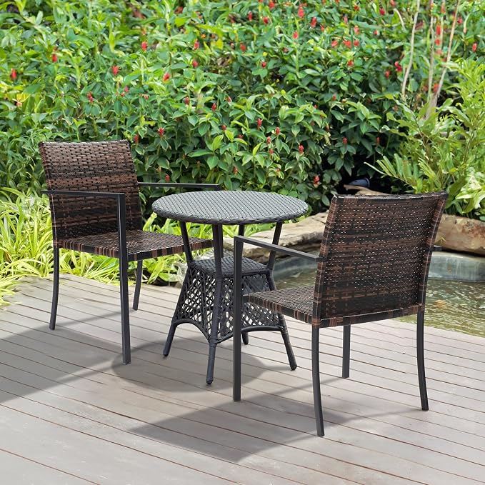 VINGLI Stackable Wicker Chairs Outdoor Dining Chairs Set of 2, All-Weather - Image 2