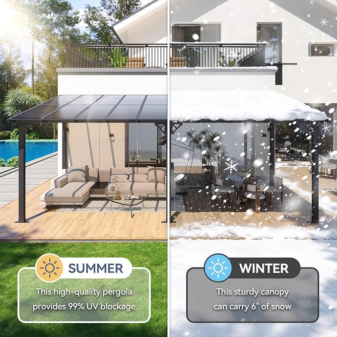 10' X 20' Lean to Gazebo Pergola, Metal Outdoor Gazebos | Wall Mounted Gaebos - Image 5