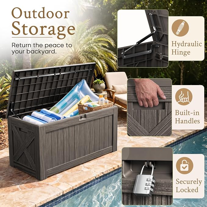 Devoko 120 Gallon Deck Box Resin Outdoor Storage Box Waterproof | Large Outdoor - Image 2