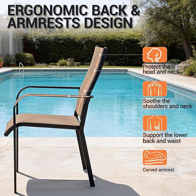 Patio Chairs Set of 4, Stackable Outdoor Dining Chairs, All Weather Breathable - Image 5