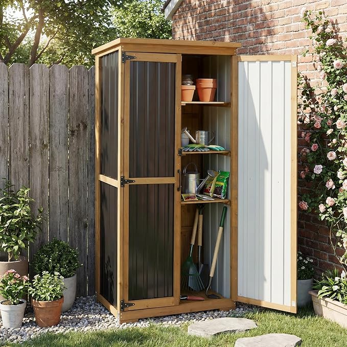 Outdoor Storage Cabinet Weatherproof, Wood & Metal Shed by PETSCOSSET