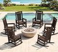 Oversized Outdoor Rocking Chair Set of 6, HDPE Porch Rocker, Coffee | by KINGYES