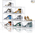 8 Pack Shoe Boxes Clear Plastic Stackable, Large Shoe Storage Organizer with Lids,Drop Side Shoe Containers for Entryway,Sneaker Storage Fit up to US Size 13 (13’’x 10.6”x 8.3”)