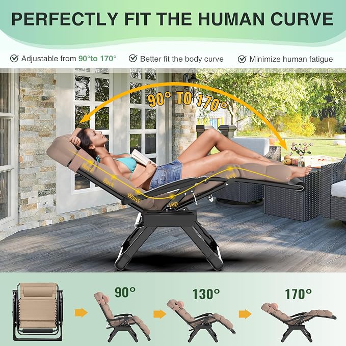 Suteck Oversized Zero Gravity Chair, 500LBS 29In XL Outdoor Recliner Chairs | - Image 4
