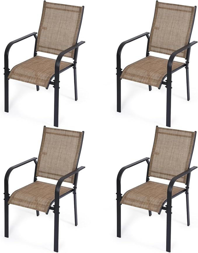 Patio Chairs Set of 4, Stackable Outdoor Dining Chairs, All Weather Breathable by WENTUM