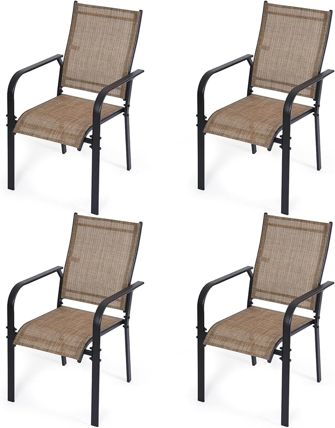 Patio Dining Chairs Set of 4, All-Weather High Back Textilene Stackable Chairs by DELMANGO