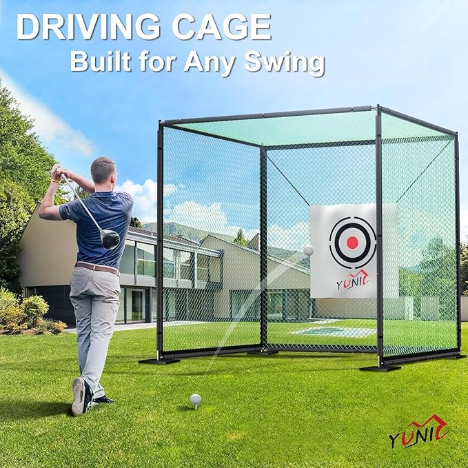 YUNIC Golf Driving Cage with Metal Frame - Choose Standard Hitting Target or Simulator Impact Screen