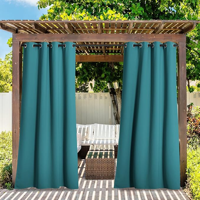 NICETOWN 2 Panels Peacock Teal Patio Outdoor Curtains 95 inch Length, Thermal - Image 2