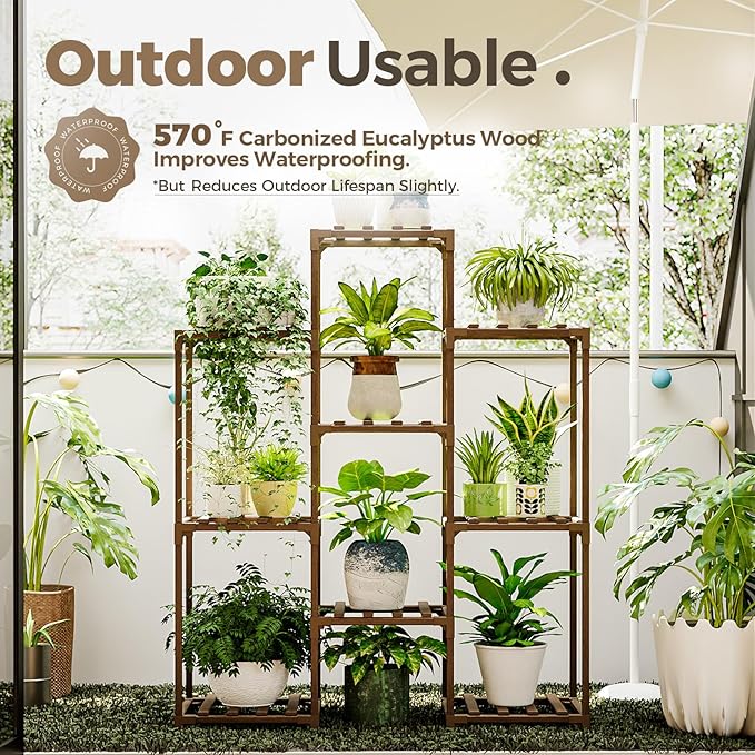Bamworld Plant Stand Indoor Plants Shelf Outdoor Wood Plant Rack | - Image 3