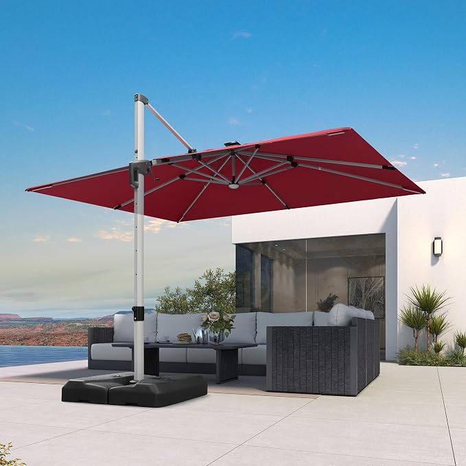 PURPLE LEAF Cantilever Umbrella 9' X 12' Solar LED Light Patio Deck, Terra | - Image 8