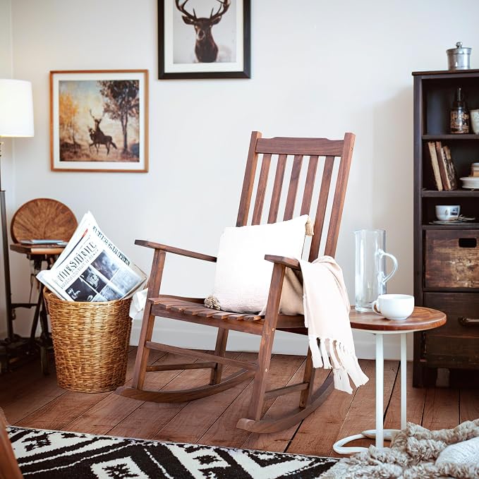Flamaker Acacia Wooden Rocking Chair Outdoor Rocking Chair | Oversized Wooden - Image 2