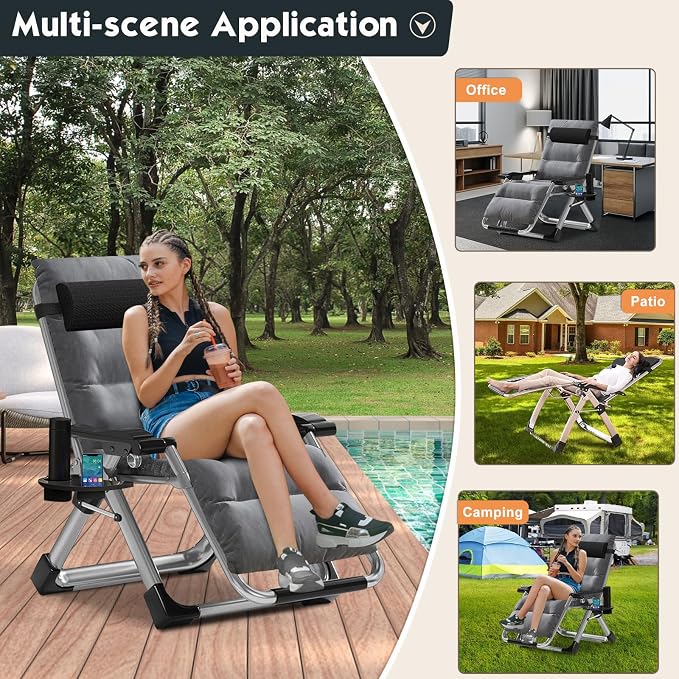 MOPHOTO Zero Gravity Chair, Outdoor Padded Lounge Chair - Image 6