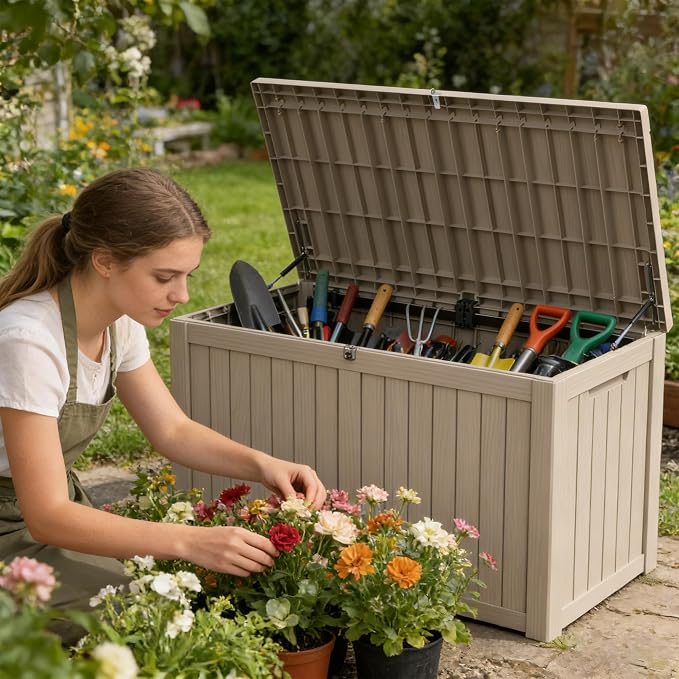 180 Gallon Outdoor Storage Box Resin Deck Box All Weather Waterproof Large - Image 7