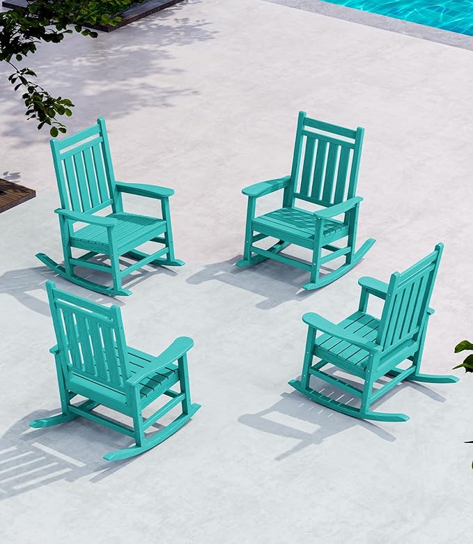 SERWALL Outdoor Rocking Chair Set of 4, HDPE Rocker by SERWALL