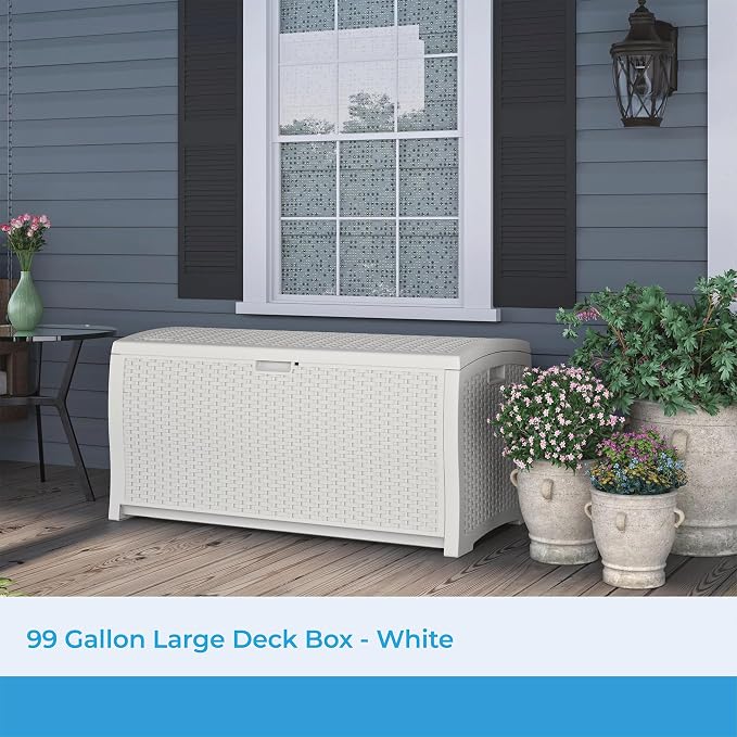 Suncast 99 Gallon Wicker Horizontal Outdoor Deck Box - Image 2