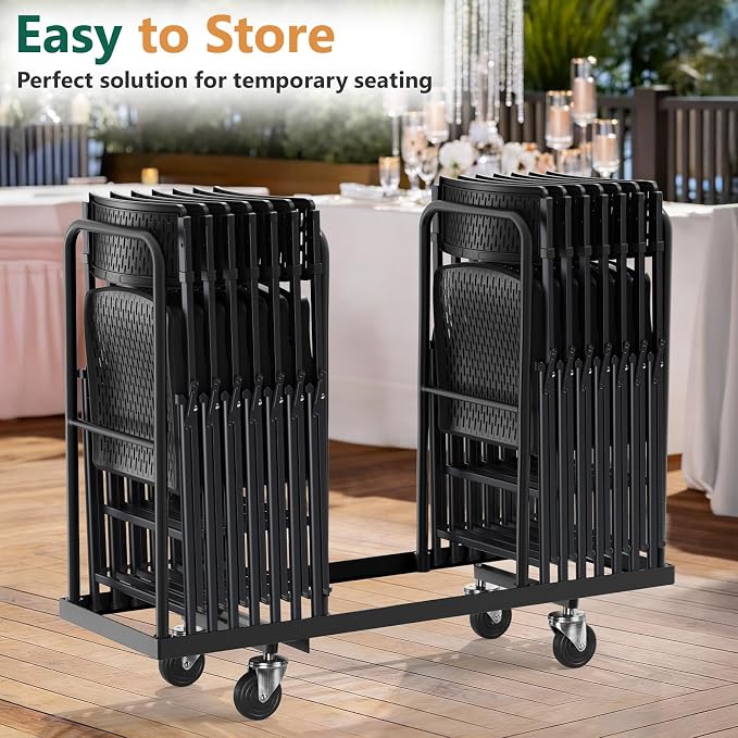 4-Pack Black Folding Chairs, Mesh Plastic Seat - Image 2