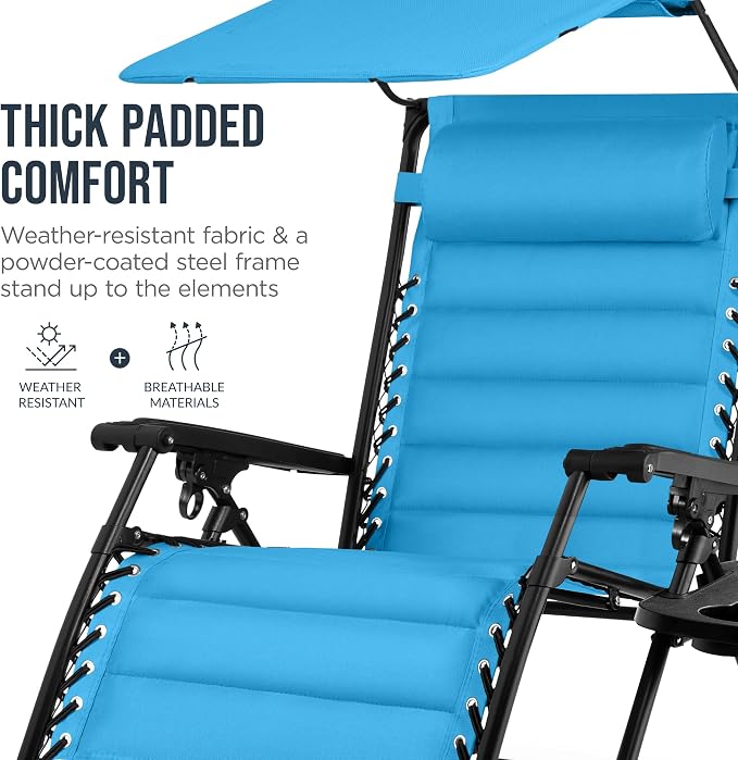 Best Choice Products Oversized Padded Zero Gravity Chair w/Canopy Headrest Cup - Image 6