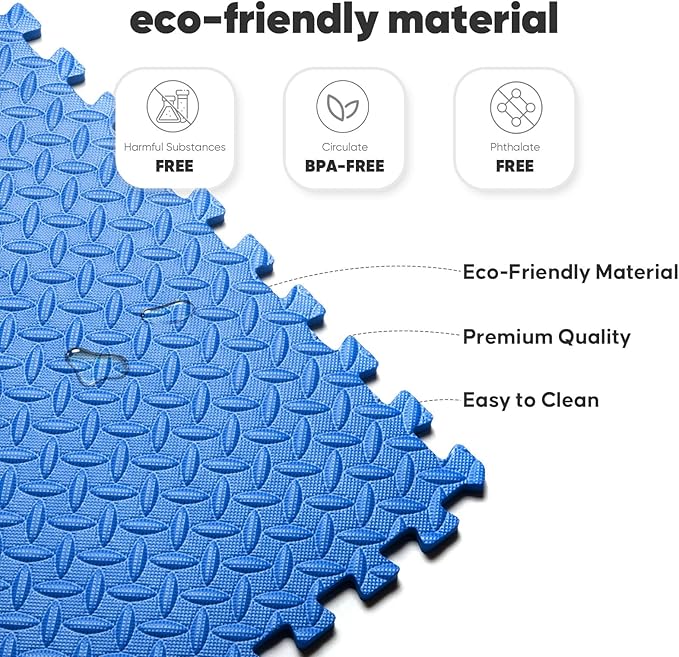 Home Gym Mat, Puzzle Exercise Mat,EVA Interlocking Foam Floor Tiles for Home Workout Equipment and Kids' Play Areas - Blue, 24 in x 24 in x ½ in - 32 Tiles (Blue, 32 Pack 128 sq ft)