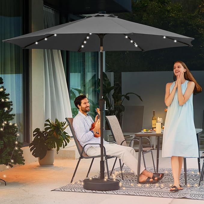 JEAREY 9' Patio Umbrella with Solar Lights, LED Umbrella, Tilt & Crank UV - Image 6