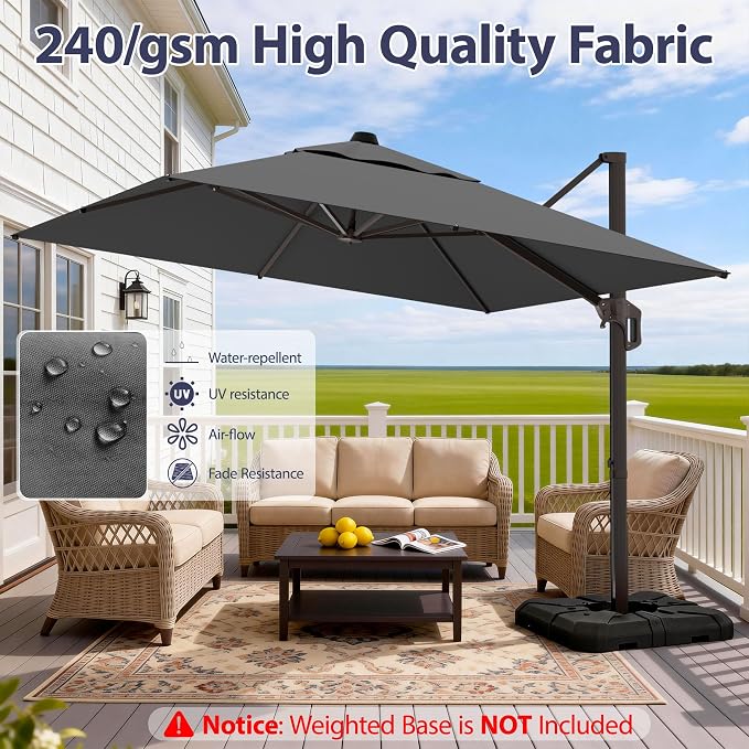 10' X 10' Patio Umbrella Cantilever Outdoor Rectangle Umbrella, Heavy Duty - Image 5