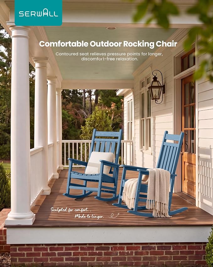 SERWALL Outdoor Rocking Chair Set of 2, Oversized Rocker - Image 9