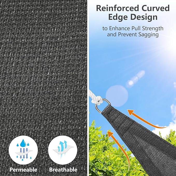 12 'x 12' x 12' Triangle Sun Shade Sail, 185 GSM HDPE, Dark Grey | 95% UV block - Image 3
