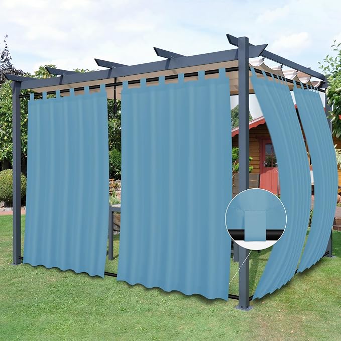 Easy-Going Outdoor Patio Curtains 2 Panels, 54x120 inch, Sky Blue | Privacy by Easy-Going