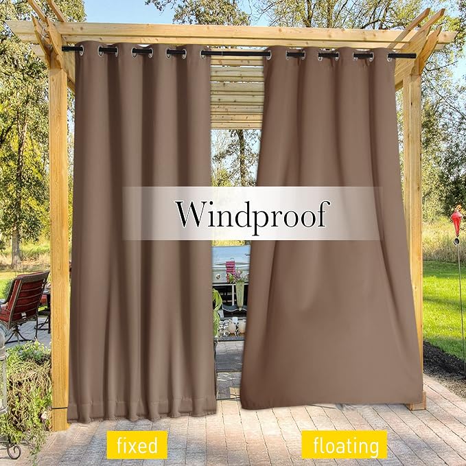 NICETOWN 2 PCs Outdoor Curtains Waterproof Fixed Bottom W52xL95 Tan | Thermal - Image 3