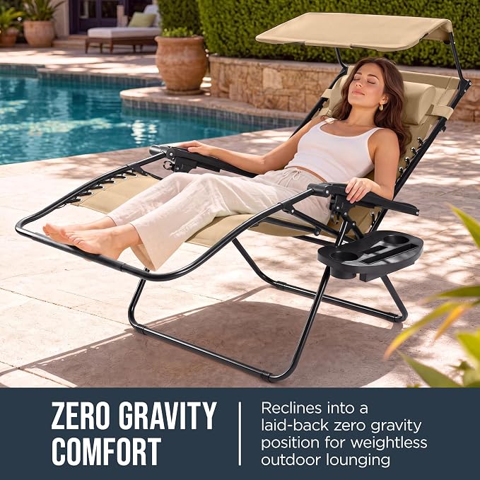 Best Choice Products Oversized Padded Zero Gravity Chair w/Canopy Headrest Cup - Image 3