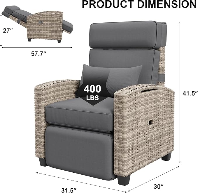 2PCS Outdoor Recliner Chair, Reclining Patio Chairs - Image 2