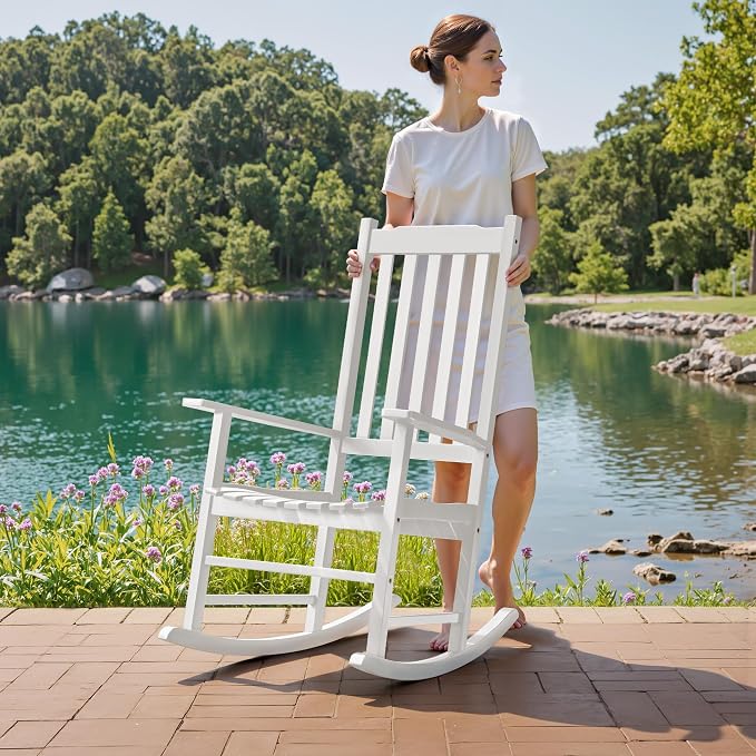 Flamaker Acacia Wooden Rocking Chair Outdoor Rocking Chair | Oversized Wooden - Image 4