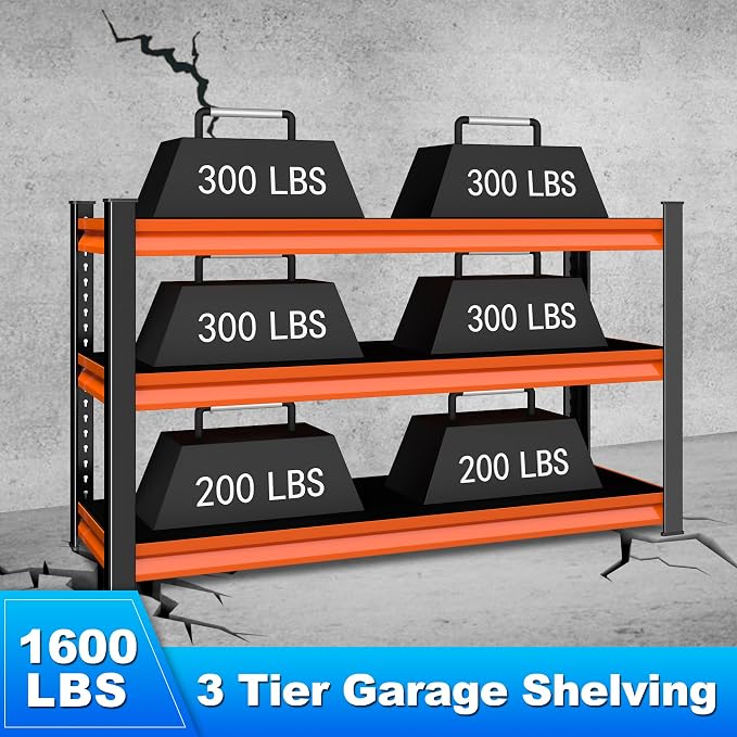 3-Tier Garage Shelving Heavy Duty, 1600lbs Load Capacity Utility Rack Shelves & - Image 4