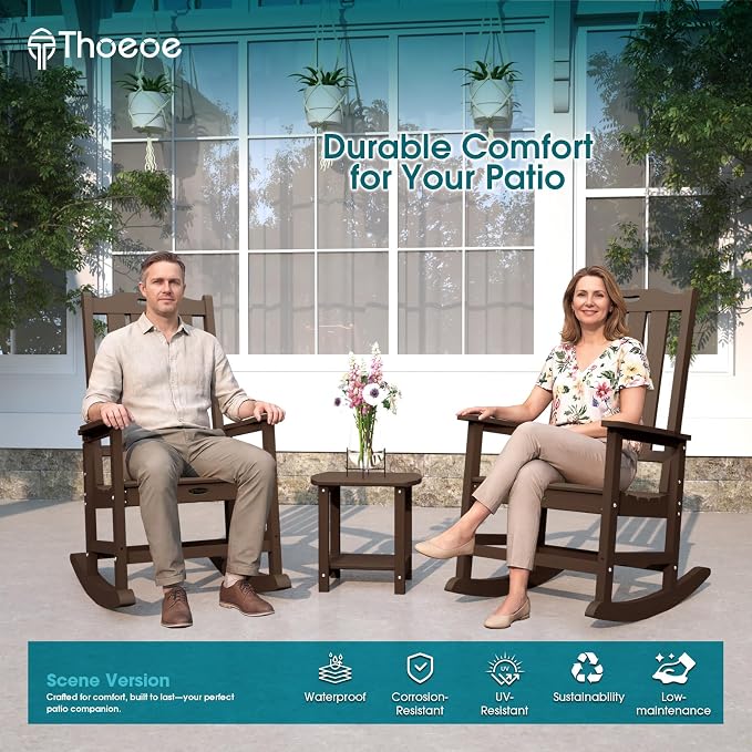 THOEOE Outdoor Rocking Chairs Set of 8, Oversized Patio Rocking Chair | HDPE - Image 2